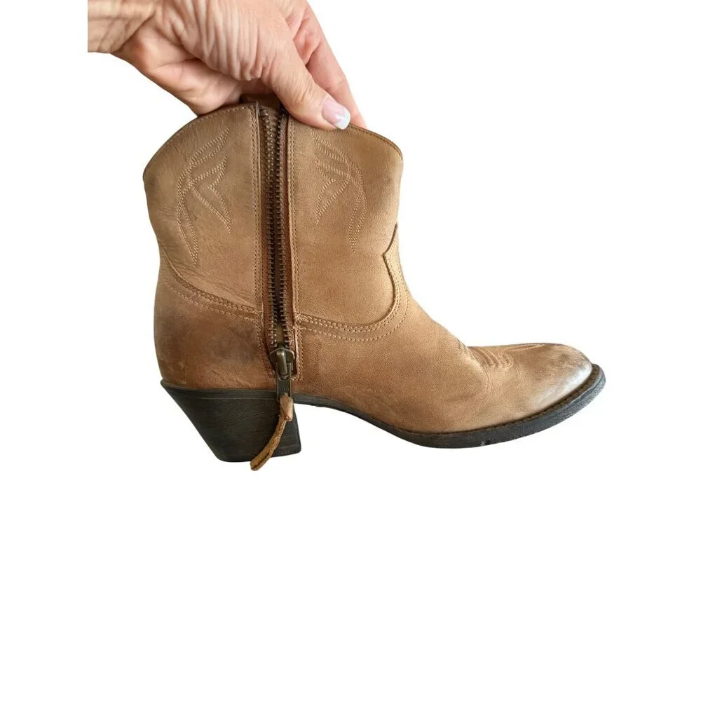Ariat Womens Darlin Booties Size 6.5 Tan Leather Almond New West Heel Western